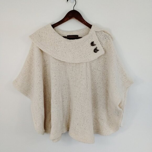 Hilana Ecuadorian Poncho One Size Cream Relaxed Cowl Neck - Picture 1 of 7